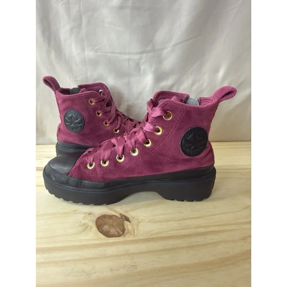 Converse Chuck Taylor Lugged High Top Platform Velvet Berry Big Kids Size 3.5